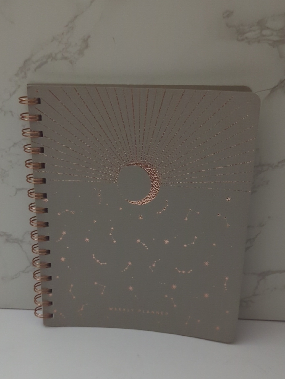 Astral Spiral-Bound Weekly Planner - Rose Gold on Taupe